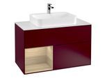 Villeroy und Boch Finion Waschtischunterschrank G361PCHB 100cm, Abdeckplatte white matt, Emotion, Regal links Oak Veneer, Peony Matt