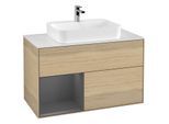 Villeroy und Boch Finion Waschtischunterschrank G361GKPC 100cm, Abdeckplatte white matt, Emotion, Regal links Anthracite matt, Oak Veneer