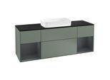 Villeroy und Boch Finion Waschtischunterschrank G332HGGM 160cm, Abdeckplatte black matt, Emotion, Regale Midnight matt lacquer, Olive Matt Lacquer