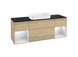 Villeroy und Boch Finion Waschtischunterschrank F332MTPC 160x60,3cm, Abdeckplatte black matt, Regale White matt lacquer, Oak Veneer