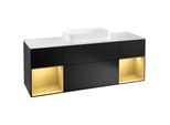 Villeroy und Boch Finion Waschtischunterschrank G331HFPD 160cm, Abdeckplatte white matt, Emotion, Regale Gold matt lacquer, Black matt lacquer