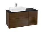 Villeroy und Boch Finion Waschtischunterschrank G402GNGN 120cm, Abdeckplatte black matt, Emotion, Regal rechts Walnut veneer, Walnut veneer