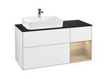 Villeroy und Boch Finion Waschtischunterschrank G402PCGF 120cm, Abdeckplatte black matt, Emotion, Regal rechts Oak Veneer, Glossy white lacquer
