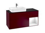 Villeroy und Boch Finion Waschtischunterschrank F402GFHB 120cm, Abdeckplatte black matt, Regal rechts Glossy white lacquer, Peony Matt