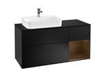 Villeroy und Boch Finion Waschtischunterschrank F402GNPD 120cm, Abdeckplatte black matt, Regal rechts Walnut veneer, Black matt lacquer