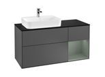 Villeroy und Boch Finion Waschtischunterschrank F402GMGK 120cm, Abdeckplatte black matt, Regal rechts Olive Matt Lacquer, Anthracite matt