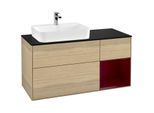 Villeroy und Boch Finion Waschtischunterschrank F402HBPC 120cm, Abdeckplatte black matt, Regal rechts Peony, Oak Veneer