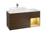 Villeroy und Boch Finion Waschtischunterschrank G401HFGN 120cm, Abdeckplatte white matt, Emotion, Regal rechts Gold matt, Walnut veneer