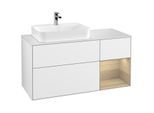 Villeroy und Boch Finion Waschtischunterschrank G401PCGF 120cm, Abdeckplatte white matt, Emotion, Regal rechts Oak Veneer, Glossy white lacquer