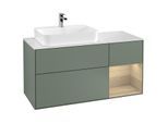 Villeroy und Boch Finion Waschtischunterschrank G401PCGM 120cm, Abdeckplatte white matt, Emotion, Regal rechts Oak Veneer, Olive Matt Lacquer