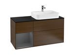 Villeroy und Boch Finion Waschtischunterschrank G392GKGN 120cm, Abdeckplatte black matt, Emotion, Regal links Anthracite matt, Walnut veneer