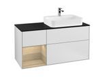 Villeroy und Boch Finion Waschtischunterschrank F392PCMT 120cm, Abdeckplatte black matt, Regal links Oak Veneer, White matt lacquer