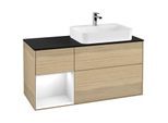 Villeroy und Boch Finion Waschtischunterschrank F392GFPC 120cm, Abdeckplatte black matt, Regal links Glossy white lacquer, Oak Veneer