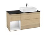 Villeroy und Boch Finion Waschtischunterschrank F392MTPC 120cm, Abdeckplatte black matt, Regal links White matt lacquer, Oak Veneer