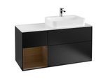 Villeroy und Boch Finion Waschtischunterschrank G391GNPD 120cm, Abdeckplatte white matt, Emotion, Regal links Walnut veneer, Black matt lacquer