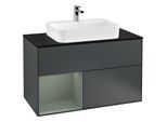 Villeroy und Boch Finion Waschtischunterschrank G362GMHG 100cm, Abdeckplatte black matt, Emotion, Regal links Olive Matt Lacquer, Midnight Blue Matt Lacquer