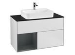 Villeroy und Boch Finion Waschtischunterschrank G362HGMT 100cm, Abdeckplatte black matt, Emotion, Regal links Midnight Blue Matt Lacquer, White matt lacquer