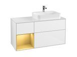 Villeroy und Boch Finion Waschtischunterschrank F391HFGF 120cm, Abdeckplatte white matt, Regal links Gold matt, Glossy white lacquer