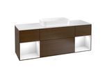 Villeroy und Boch Finion Waschtischunterschrank F331GFGN 160x60,3cm, Abdeckplatte white matt, Regale Glossy white lacquer, Walnut veneer