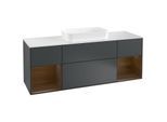 Villeroy und Boch Finion Waschtischunterschrank F331GNHG 160x60,3cm, Abdeckplatte white matt, Regale Walnut veneer, Midnight Blue Matt Lacquer