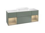 Villeroy und Boch Finion Waschtischunterschrank F331PCGM 160x60,3cm, Abdeckplatte white matt, Regale Oak Veneer, Olive Matt Lacquer