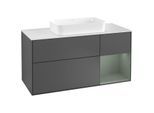 Villeroy und Boch Finion Waschtischunterschrank F301GMGK 120cm, Abdeckplatte white matt, Regal rechts Olive Matt Lacquer, Anthracite matt