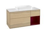 Villeroy und Boch Finion Waschtischunterschrank F301HBPC 120cm, Abdeckplatte white matt, Regal rechts Peony, Oak Veneer