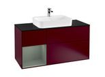 Villeroy und Boch Finion Waschtischunterschrank G412GMHB 120cm, Abdeckplatte black matt, Emotion, Regal links Olive Matt Lacquer, Peony Matt