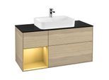 Villeroy und Boch Finion Waschtischunterschrank G412HFPC 120cm, Abdeckplatte black matt, Emotion, Regal links Gold matt, Oak Veneer