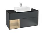 Villeroy und Boch Finion Waschtischunterschrank G412PCHG 120cm, Abdeckplatte black matt, Emotion, Regal links Oak Veneer, Midnight Blue Matt Lacquer
