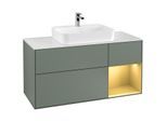 Villeroy und Boch Finion Waschtischunterschrank F421HFGM 120cm, Abdeckplatte white matt, Regal rechts Gold matt, Olive Matt Lacquer