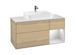 Villeroy und Boch Finion Waschtischunterschrank F421MTPC 120cm, Abdeckplatte white matt, Regal rechts White matt lacquer, Oak Veneer