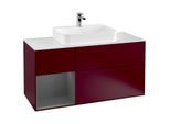 Villeroy und Boch Finion Waschtischunterschrank F411GKHB 120cm, Abdeckplatte white matt, Regal links Anthracite matt, Peony Matt