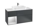 Villeroy und Boch Finion Waschtischunterschrank F411MTHG 120cm, Abdeckplatte white matt, Regal links White matt lacquer, Midnight Blue Matt Lacquer