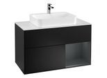 Villeroy und Boch Finion Waschtischunterschrank G371HGPD 100cm, Abdeckplatte white matt, Emotion, Regal rechts Midnight Blue Matt Lacquer, Black matt lacquer