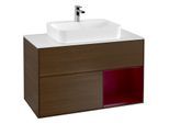 Villeroy und Boch Finion Waschtischunterschrank G371HBGN 100cm, Abdeckplatte white matt, Emotion, Regal rechts Peony, Walnut veneer