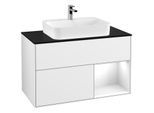 Villeroy und Boch Finion Waschtischunterschrank G372GFGF 100cm, Abdeckplatte black matt, Emotion, Regal rechts Glossy white lacquer, Glossy white lacquer