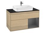 Villeroy und Boch Finion Waschtischunterschrank G372GKPC 100cm, Abdeckplatte black matt, Emotion, Regal rechts Anthracite matt, Oak Veneer