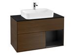 Villeroy und Boch Finion Waschtischunterschrank G372PDGN 100cm, Abdeckplatte black matt, Emotion, Regal rechts Black matt lacquer, Walnut veneer