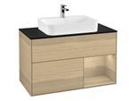 Villeroy und Boch Finion Waschtischunterschrank G372PCPC 100cm, Abdeckplatte black matt, Emotion, Regal rechts Oak Veneer, Oak Veneer