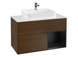 Villeroy und Boch Finion Waschtischunterschrank F371PDGN 100cm, Abdeckplatte white matt, Regal rechts Black matt lacquer, Walnut veneer