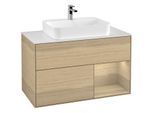 Villeroy und Boch Finion Waschtischunterschrank F371PCPC 100cm, Abdeckplatte white matt, Regal rechts Oak Veneer, Oak Veneer