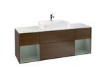 Villeroy und Boch Finion Waschtischunterschrank G451GMGN 160cm, Abdeckplatte white matt, Emotion, Regale Olive matt lacquer, Walnut veneer