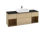 Villeroy und Boch Finion Waschtischunterschrank G452GNPC 160cm, Abdeckplatte black matt, Emotion, Regale Walnut veneer, Oak Veneer
