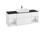 Villeroy und Boch Finion Waschtischunterschrank F452MTGF 160x60,3cm, Abdeckplatte black matt, Regale White matt lacquer, Glossy white lacquer