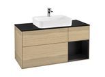 Villeroy und Boch Finion Waschtischunterschrank G422PDPC 120cm, Abdeckplatte black matt, Emotion, Regal rechts Black matt, Oak Veneer