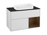 Villeroy und Boch Finion Waschtischunterschrank F252GNMT 100x60,3cm, Abdeckplatte black matt, Regal rechts Walnut veneer, White matt lacquer
