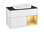 Villeroy und Boch Finion Waschtischunterschrank F252HFGF 100x60,3cm, Abdeckplatte black matt, Regal rechts Gold matt, Glossy white lacquer