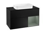 Villeroy und Boch Finion Waschtischunterschrank F252GMPD 100x60,3cm, Abdeckplatte black matt, Regal rechts Olive Matt Lacquer, Black matt lacquer