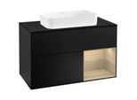 Villeroy und Boch Finion Waschtischunterschrank F252PCPD 100x60,3cm, Abdeckplatte black matt, Regal rechts Oak Veneer, Black matt lacquer